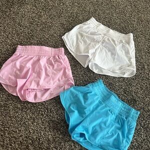 Women Lululemon Athletic Shorts Set - Pink, White & Bright Blue